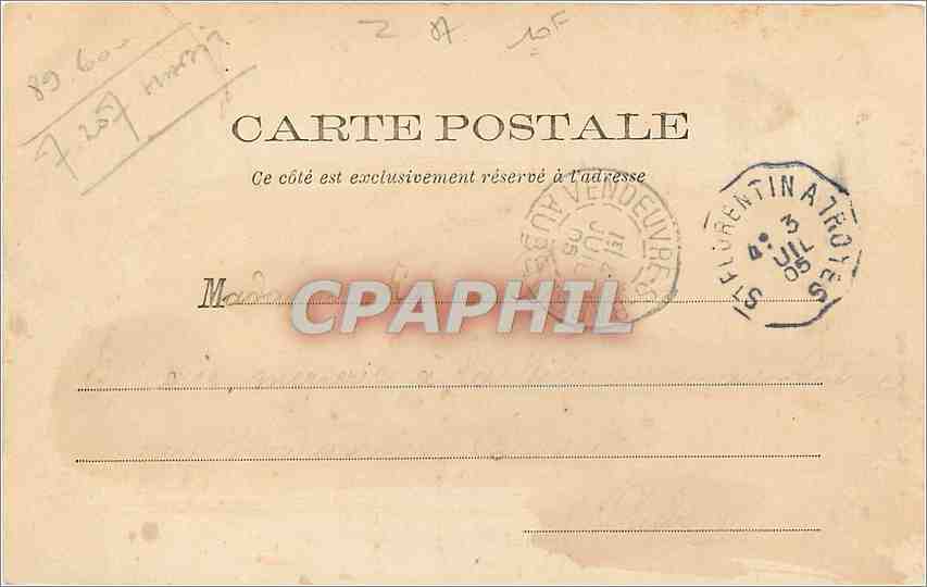 CPA Saint Florentin La Place des Fontaines et l'Eglise Epicerie Mercerie Coiffeur — Back