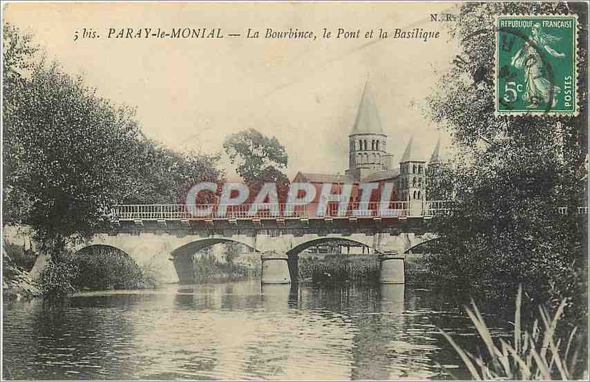 CPA Paray le Monial La Bourbince le Pont et la Basilique 