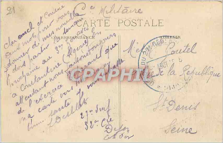 CPA Dijon Caserne Vaillant 27eme d'infanterie Militaria — Rückseite