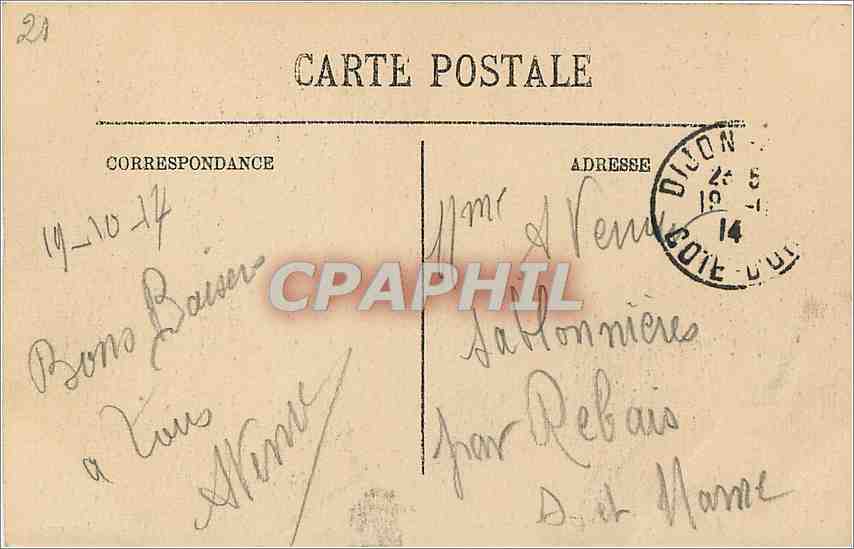 CPA Dijon La Poste  — Verso