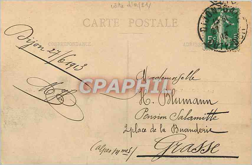 CPA Dijon Vue generale de la Montagne au dessus de la Fontaine de Larrey  — Rückseite