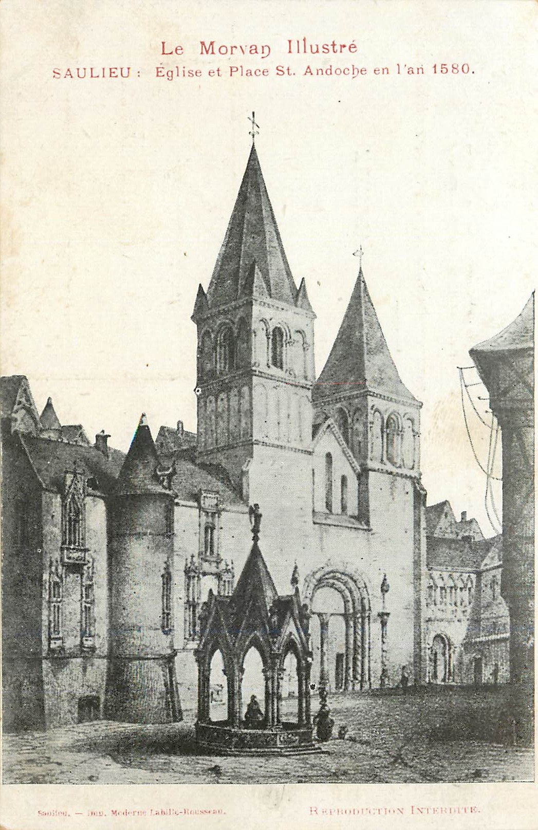 CPA Le Morvan Saulieu Eglise et Place St Andoehe en l'an 1580 