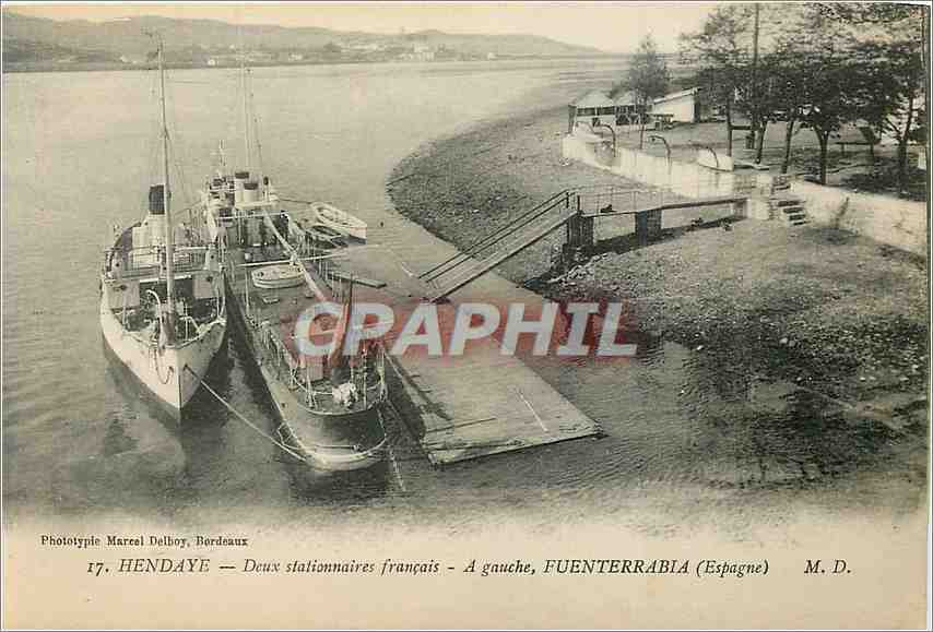 Hendaye — Deux stationnaires français — À gauche, Fuenterrabia (Espagne) — Phototypie Marcel Delbouy, Bordeaux