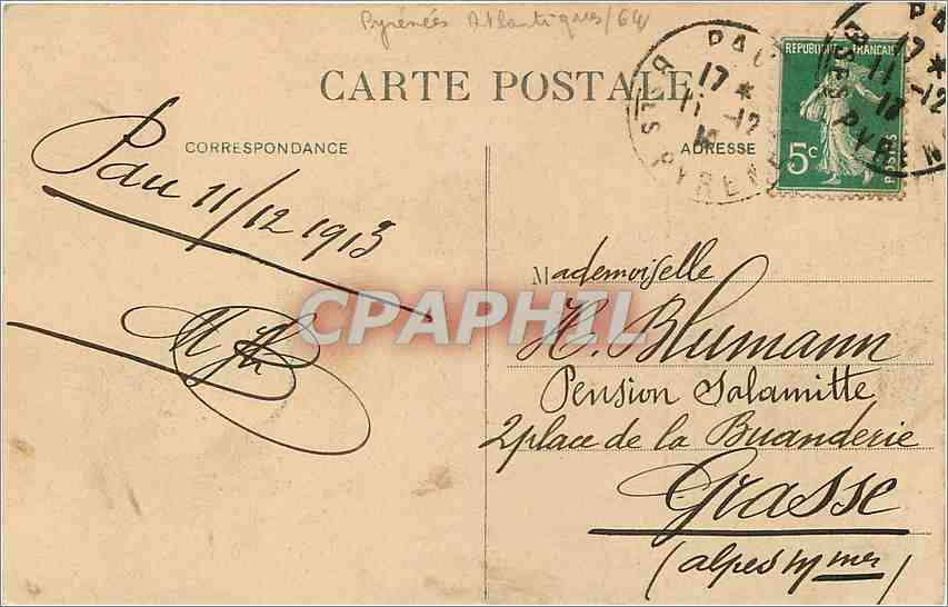 CPA Pau Le Chateau National vu du Grand Parc  — Verso