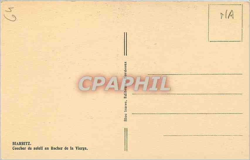 CPA Biarritz Coucher de soleil au Rocher de la Vierge  — Verso