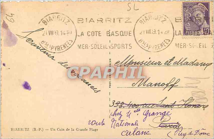 CPA Biarritz BP Un Coin de la Grande Plage  — Rückseite