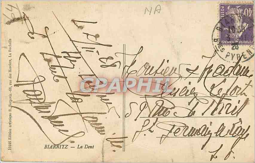 CPA Biarritz La Dent  — Verso