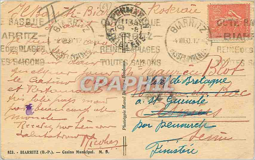 CPA Biarritz BP Casino Municipal  — Verso