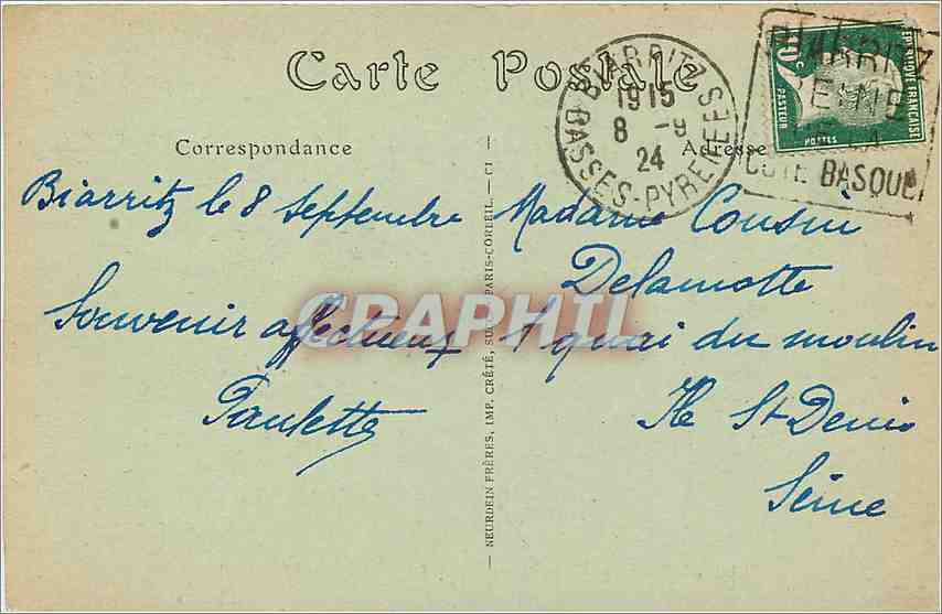 CPA Biarritz Le Port des Pecheurs et l'Eglise Sainte Eugenie  — Verso
