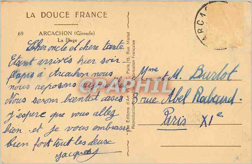CPA Arcachon Gironde La Plage Bateaux — Rückseite