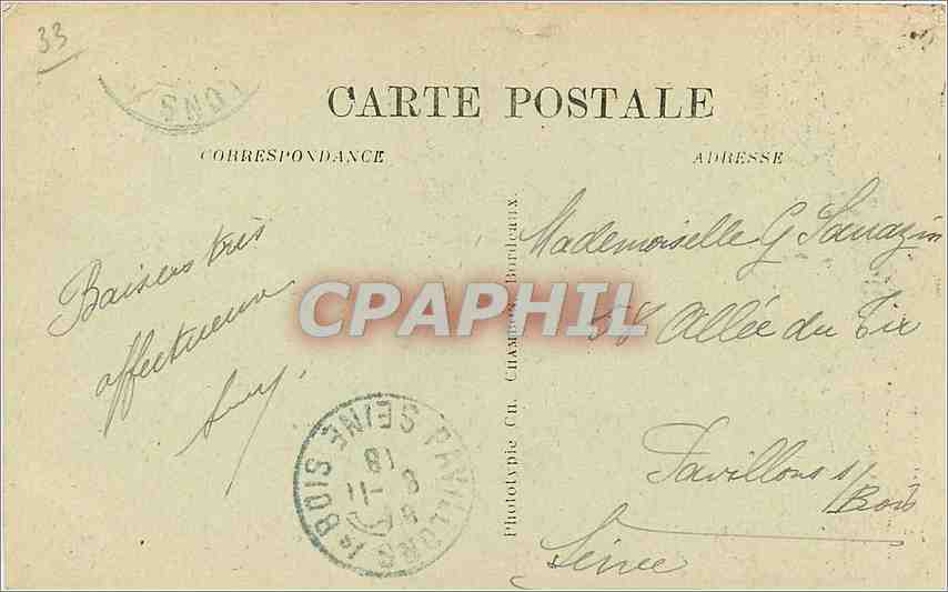 CPA Bordeaux Monument des Girondins  — Verso