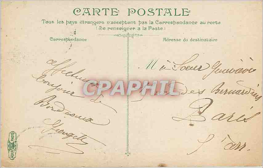 CPA Bordeaux L'Eglise du Sacre Coeur  — Rückseite