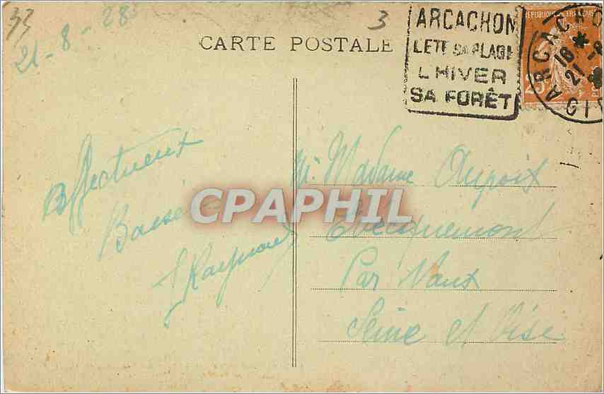 Rand des Bassins bei Abatilles – Die Küste von Arcachon (Gironde) – Phototypie Marcel Dalbey, Bordeaux, Nr. 337 — Rückseite