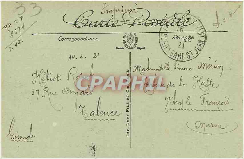 CPA Bordeaux Le Grand Theatre  — Verso