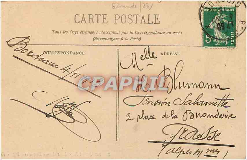 CPA Bordeaux Les Colonnes Rostrales  — Verso