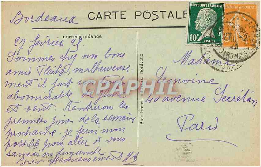 CPA Bordeaux Eglise Sainte Croix  — Verso