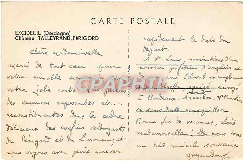 CPA Excideuil Dordogne Chateau Talleyrand Perigord  — Rückseite