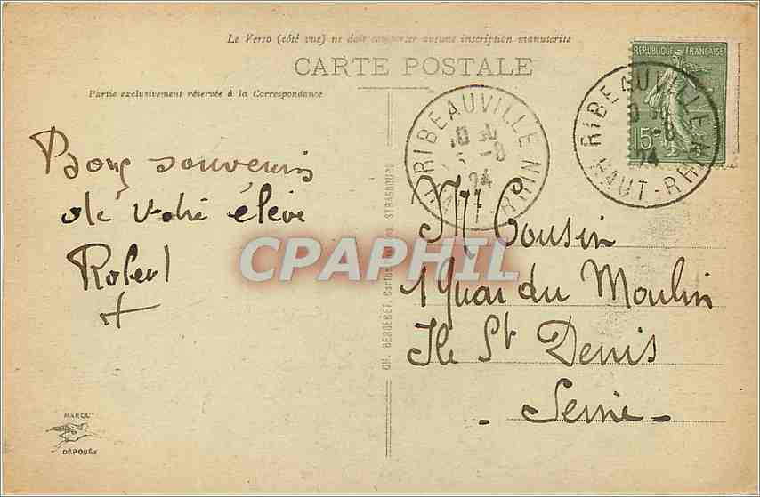 CPA Ribeauville Vue generale et les Trois Ruines  — Rückseite