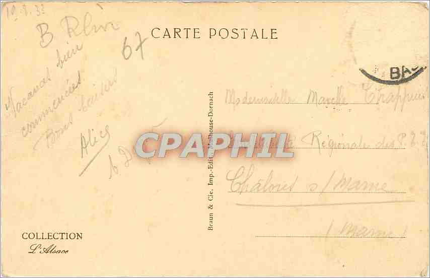 CPA Saverne Le Chateau vu des Jardins  — Rückseite