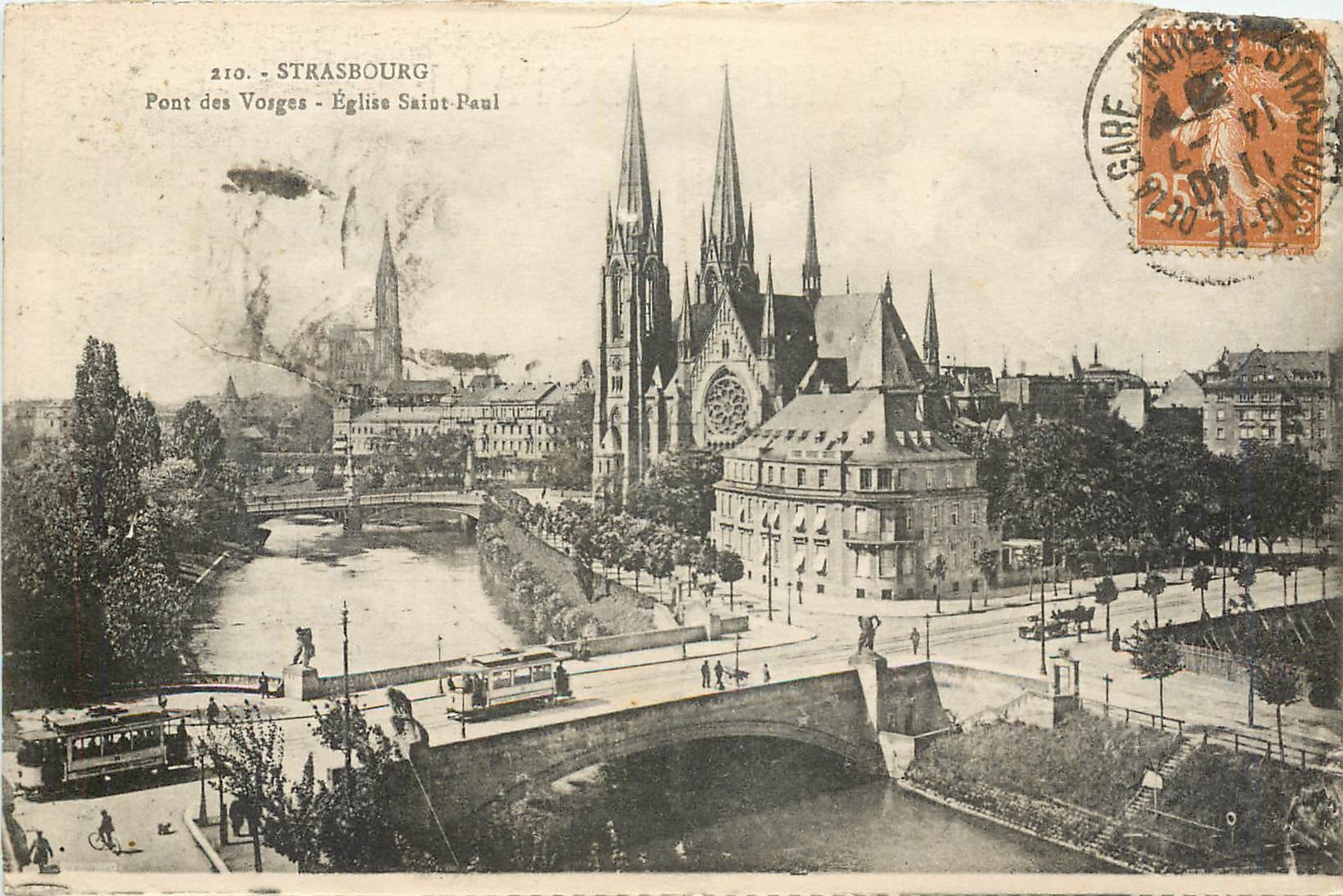 CPA Strasbourg Pont des Vosges Eglise Saint Paul Tramway