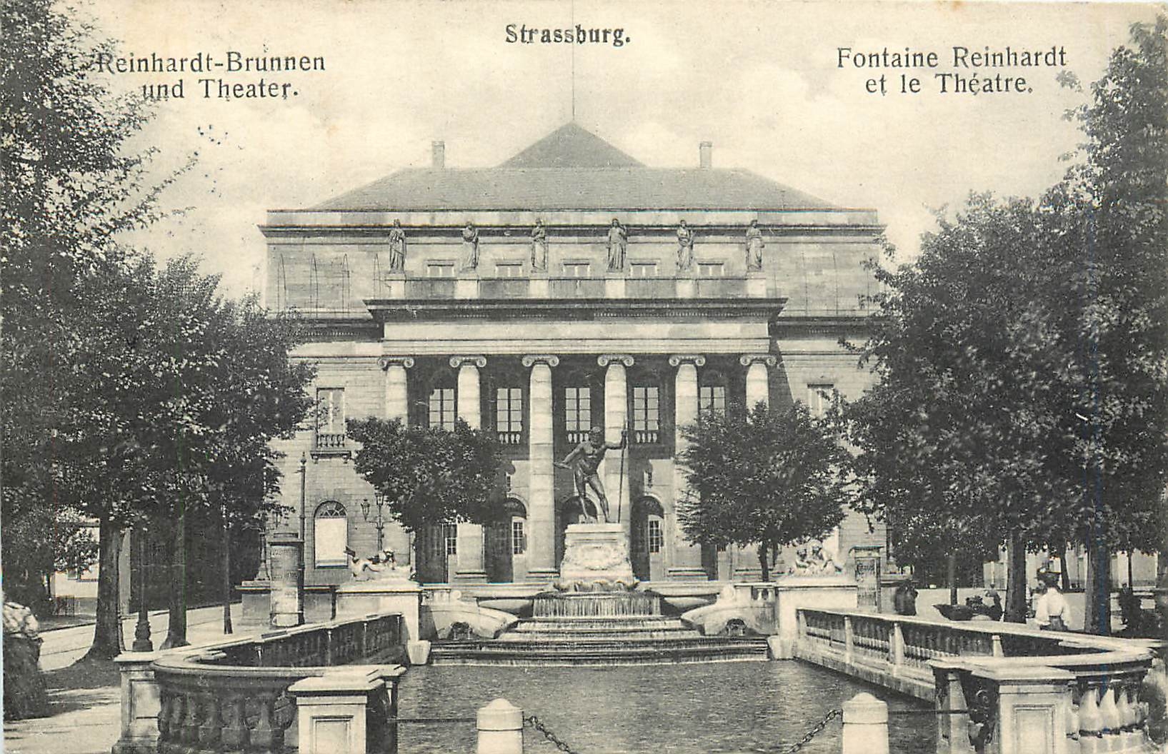 CPA Strassburg Fontaine Reinhardt et le Theatre 