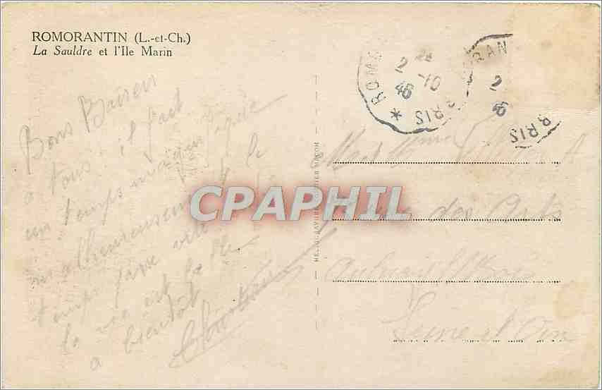 CPA Romorantin L et Ch La Sauldre et l'Ile Marin  — Rückseite