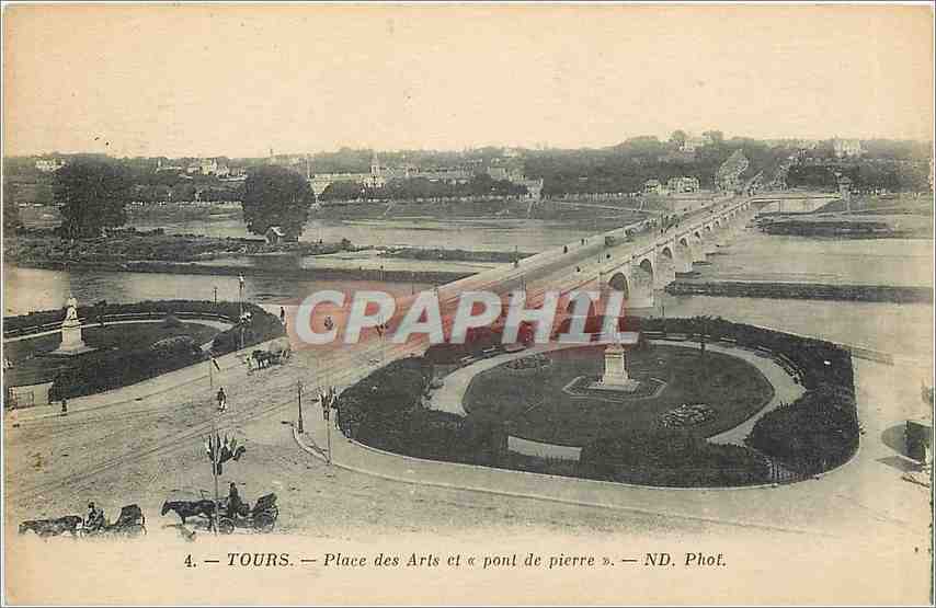 CPA Tours Place des Arts et pont de pierre 
