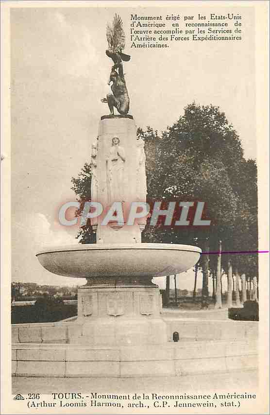 CPA Tours Monument de la Reconnaissance Americaine 
