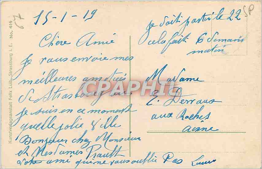 CPA Strasbourg Le theatre  — Verso