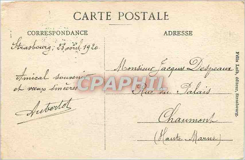 CPA Strasbourg Vue prise de la place Brant  — Rückseite