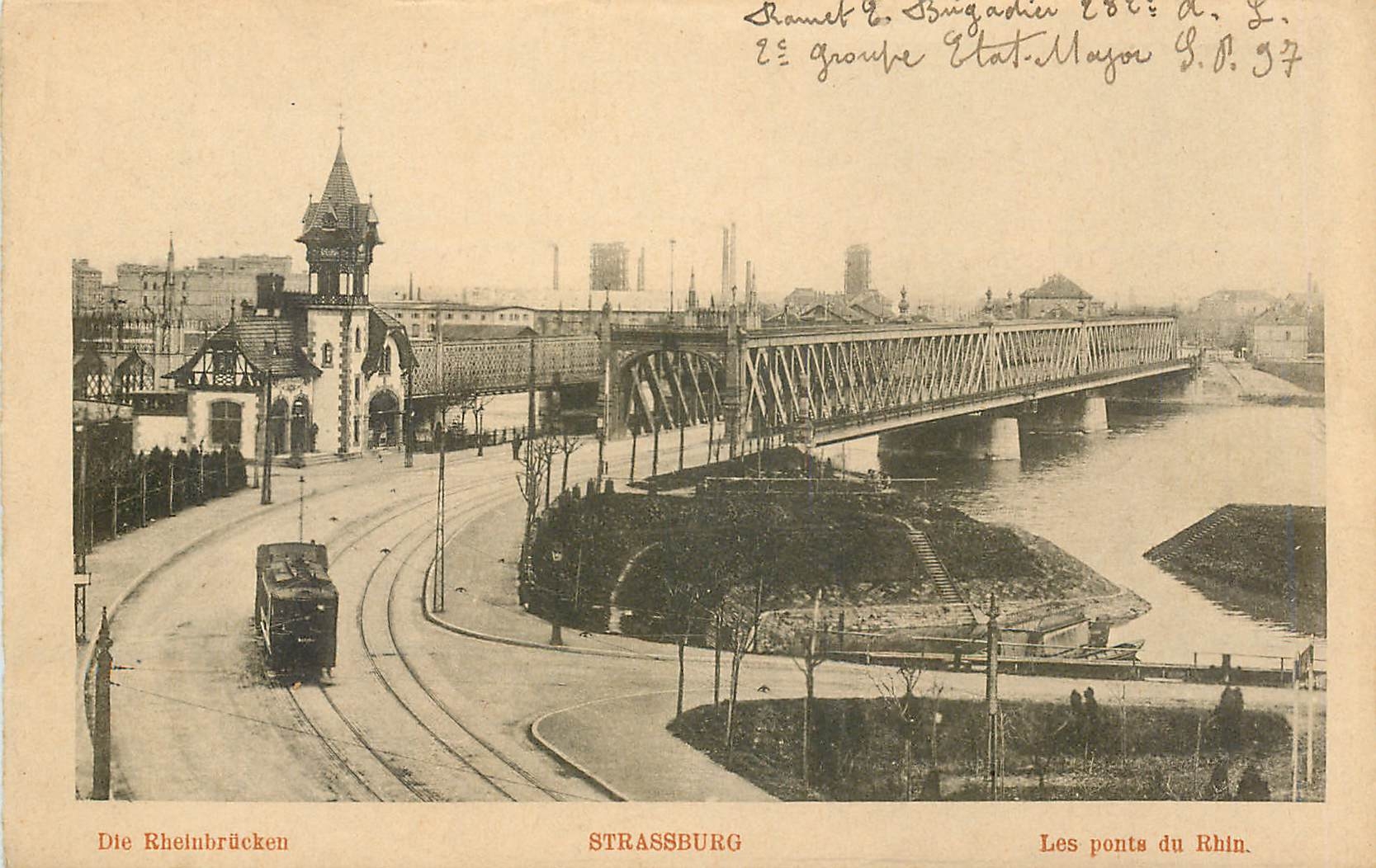 CPA Strassburg Les ponts du Rhin Tramway