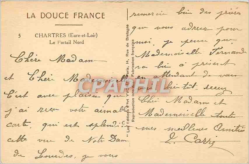 CPA Chartres Eure et Loir Le Portail Nord  — Rückseite