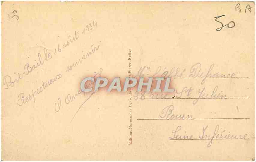 CPA Portbail Manche Un coin du Havre Bateau — Rückseite
