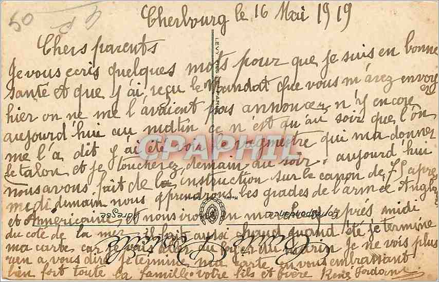 CPA Cherbourg Rue du Bassin et Rue Gambetta Tramway — Rückseite