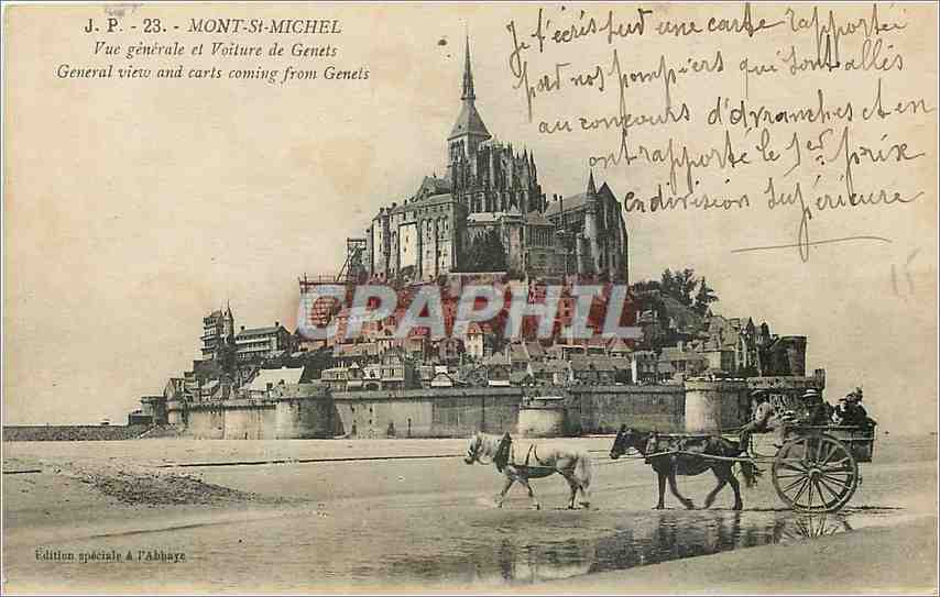 CPA Mont St Michel Vue generale et Voiture de Genets 