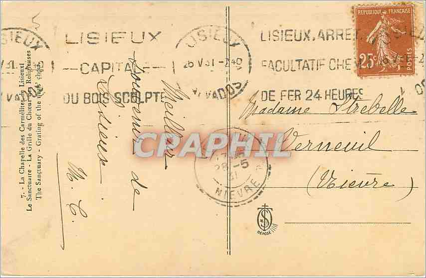 CPA Lisieux La Chapelle de Carmelites  — Rückseite