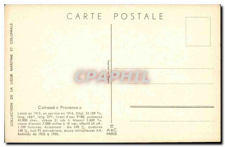 Illustrateur Bateau Boat CPA Cuirasse Provence Guerre — Verso