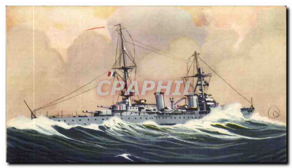 Illustrateur Bateau Boat CPA Croiseur de 1ere classe Duquesne Guerre
