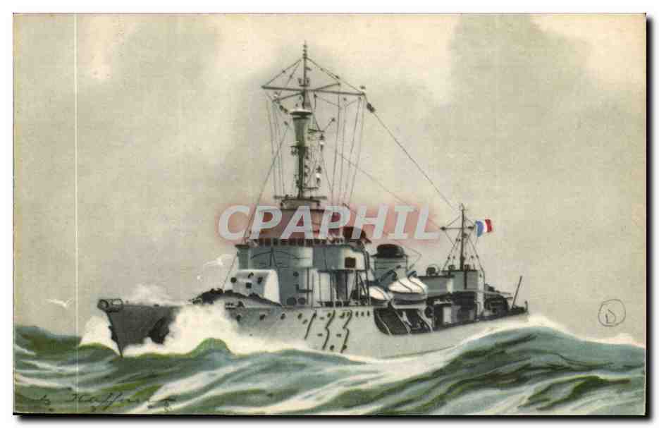 Illustrateur Bateau Boat CPA Torpilleur Bombarde Guerre
