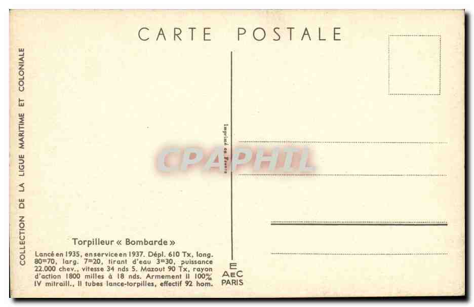 Illustrateur Bateau Boat CPA Torpilleur Bombarde Guerre — Verso