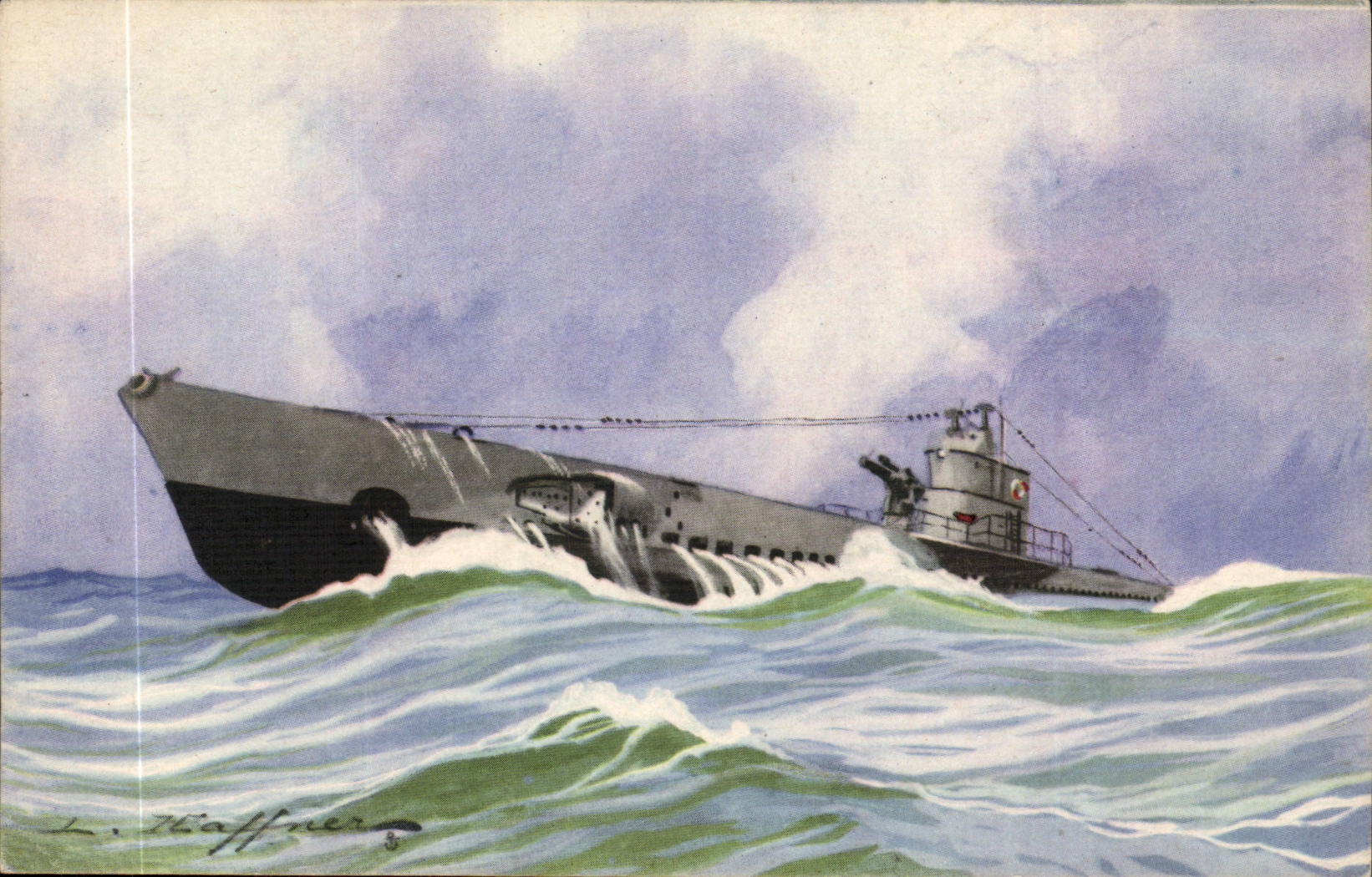 Illustrateur Bateau Boat CPA Sous marin Uboot Submarine ariane Guerre