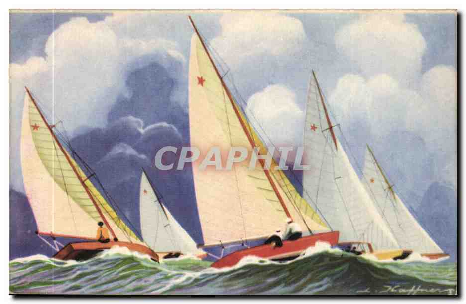 Illustrateur Bateau Boat CPA Les stars yachts Haffner
