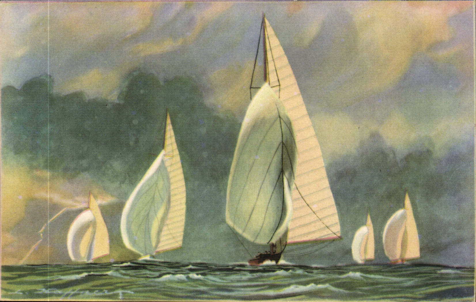Illustrateur Bateau Boat CPA Vent arriere Spinnaker yachts Haffner