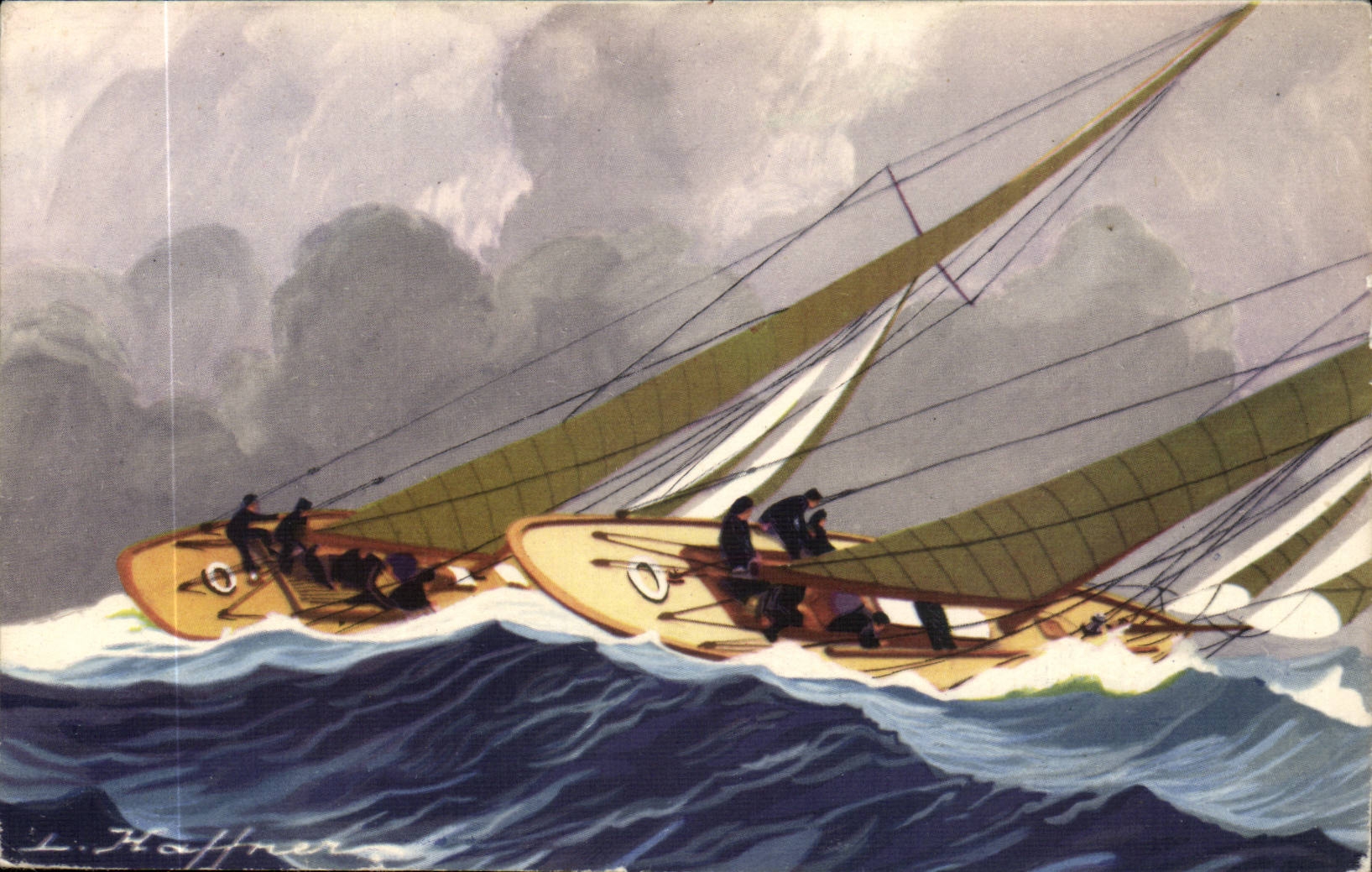 Illustrateur Bateau Boat CPA Yachts de course croisiere Haffner