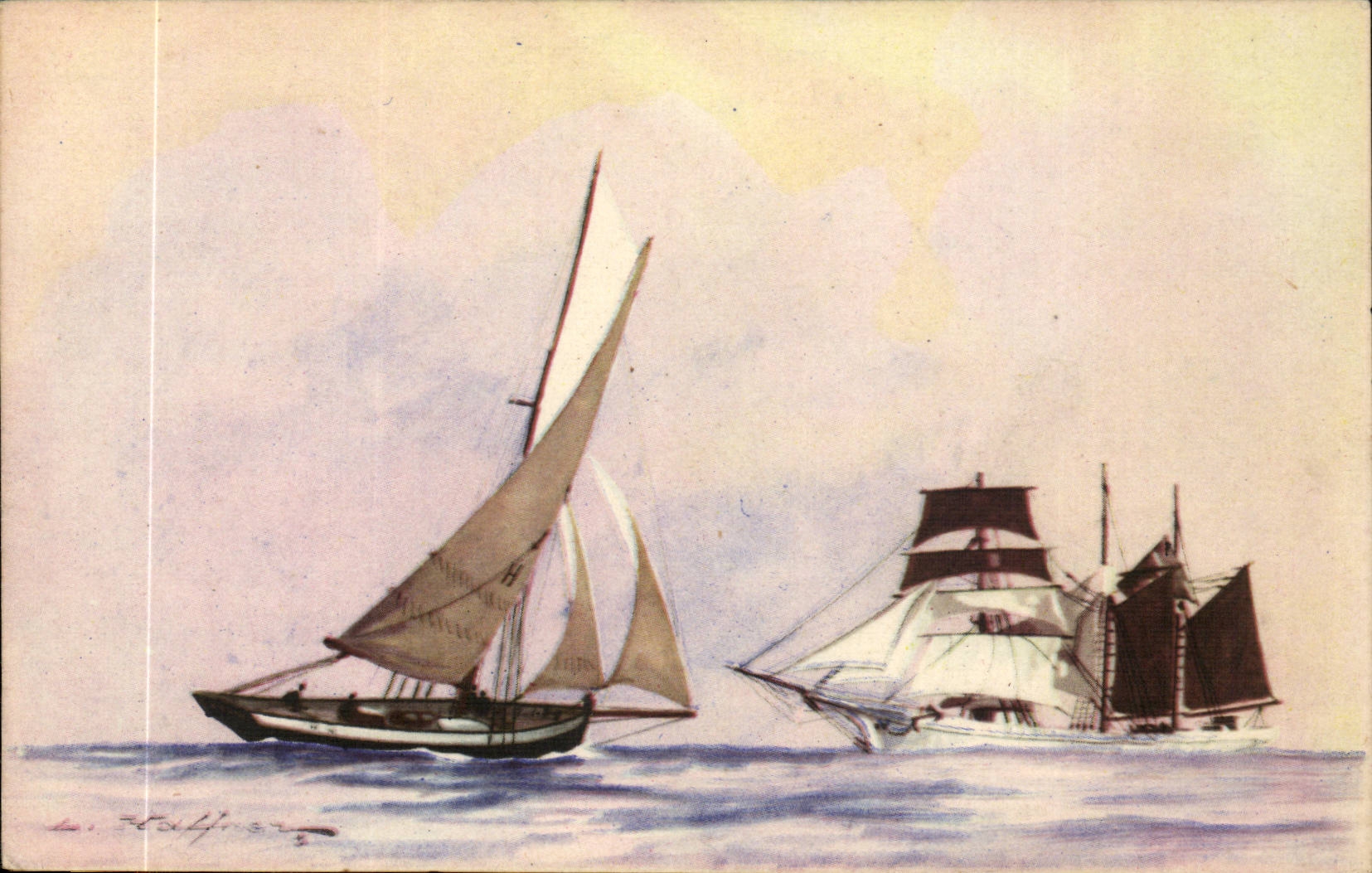 Illustrateur Bateau Boat CPA Ppilotes et trois mats goelette Haffner