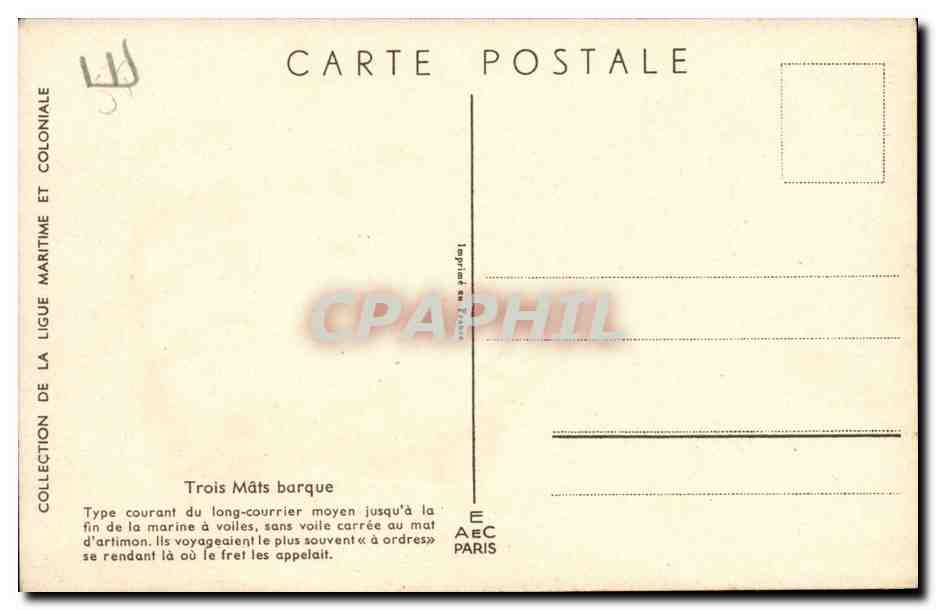 Bateau à trois mâts — barque à voiles — L. Tafferner — Verso