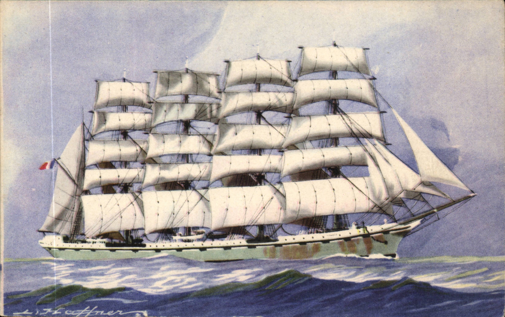 Illustrateur Bateau Boat CPA Cinq mats barque La France Haffner