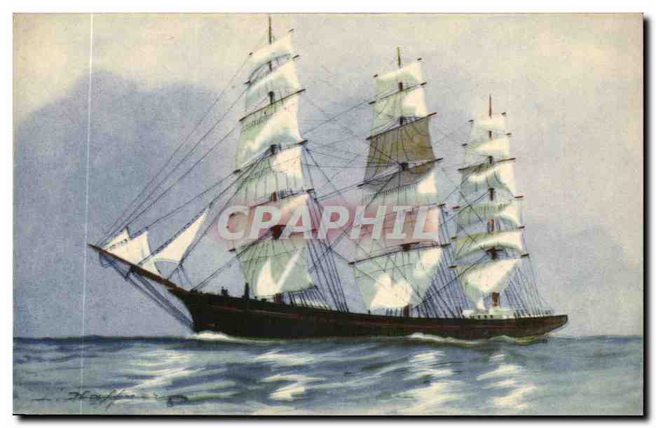 Illustrateur Bateau Boat CPA Trois mats franc Haffner