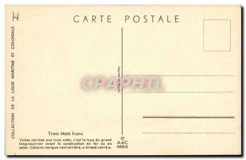 Illustrateur Bateau Boat CPA Trois mats franc Haffner — Back