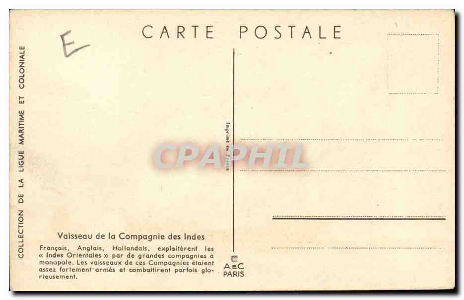 Vaisseau de la Compagnie des Indes Orientales — Collection de la Ligue Maritime et Coloniale — Imprimé en France — Verso